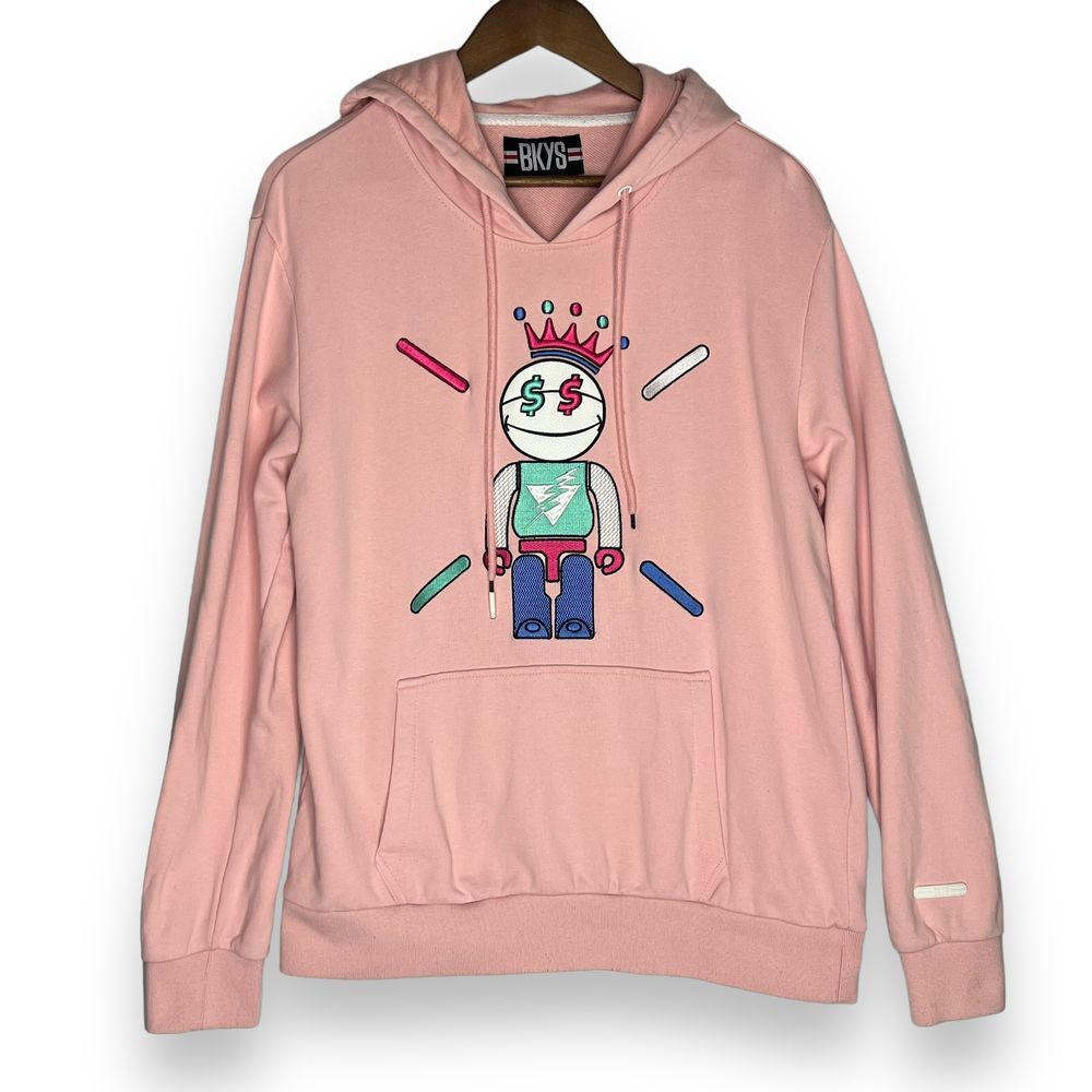 BKYS Sweatshirt Hoodie Brick Toy Men Pink Graphic Kangaroo Pocket Drawcord L